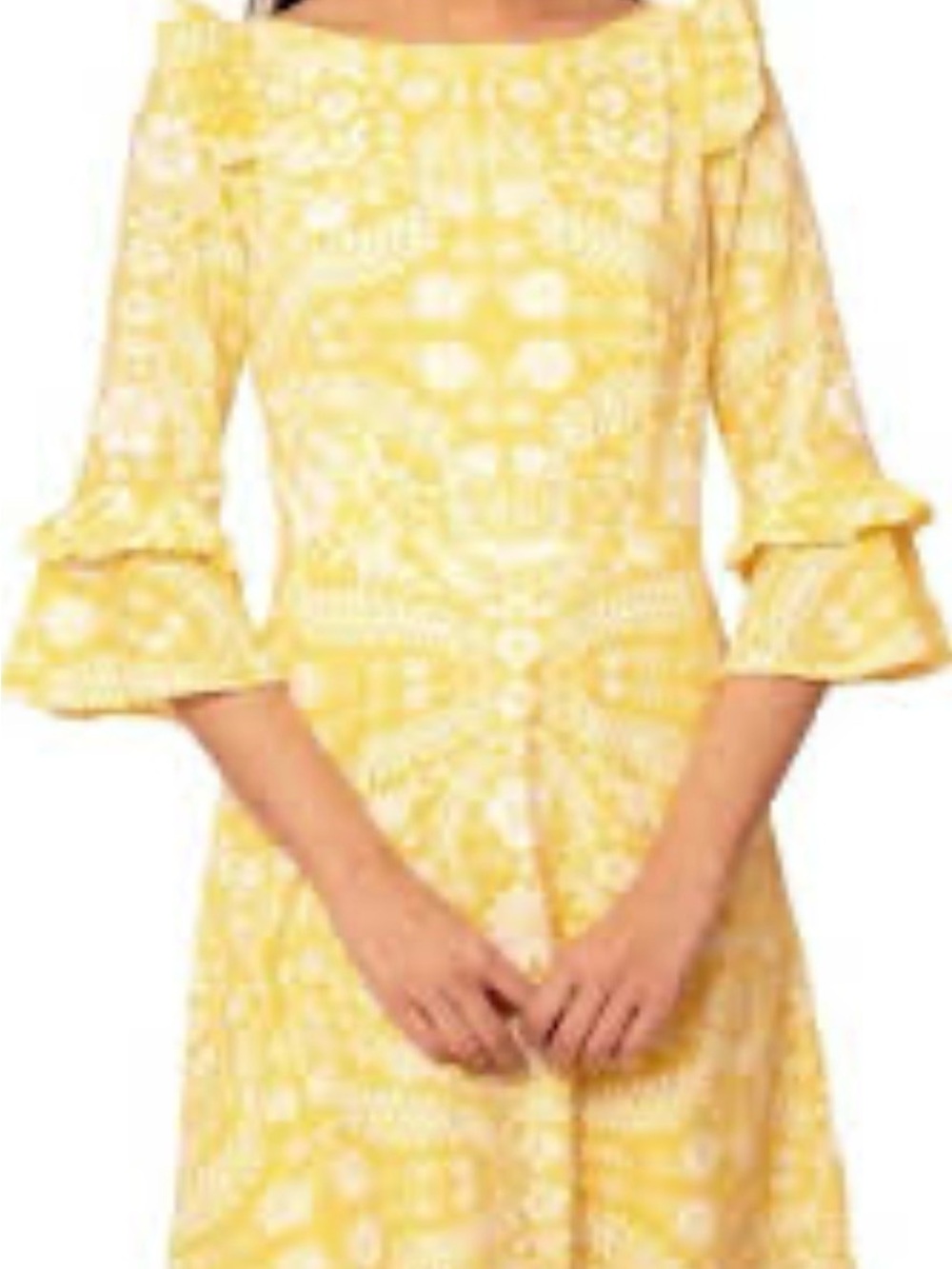 Sunny Yellow Printed Off-Shoulder Ruffle-Sleeve Dress